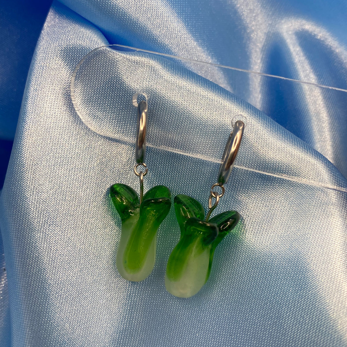 Glass Bok Choy Hoop Earrings
