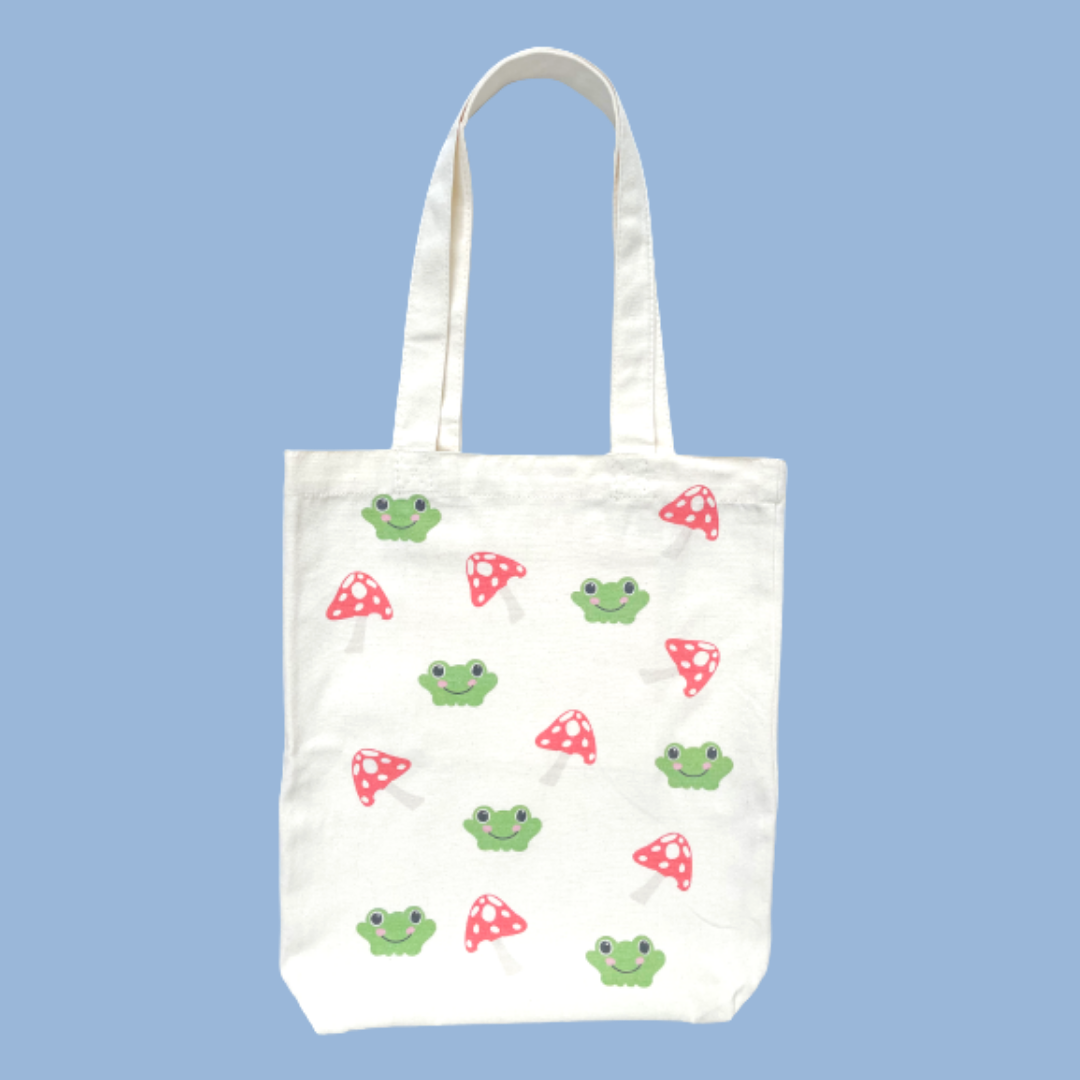 Frog and Mushroom Tote Bag