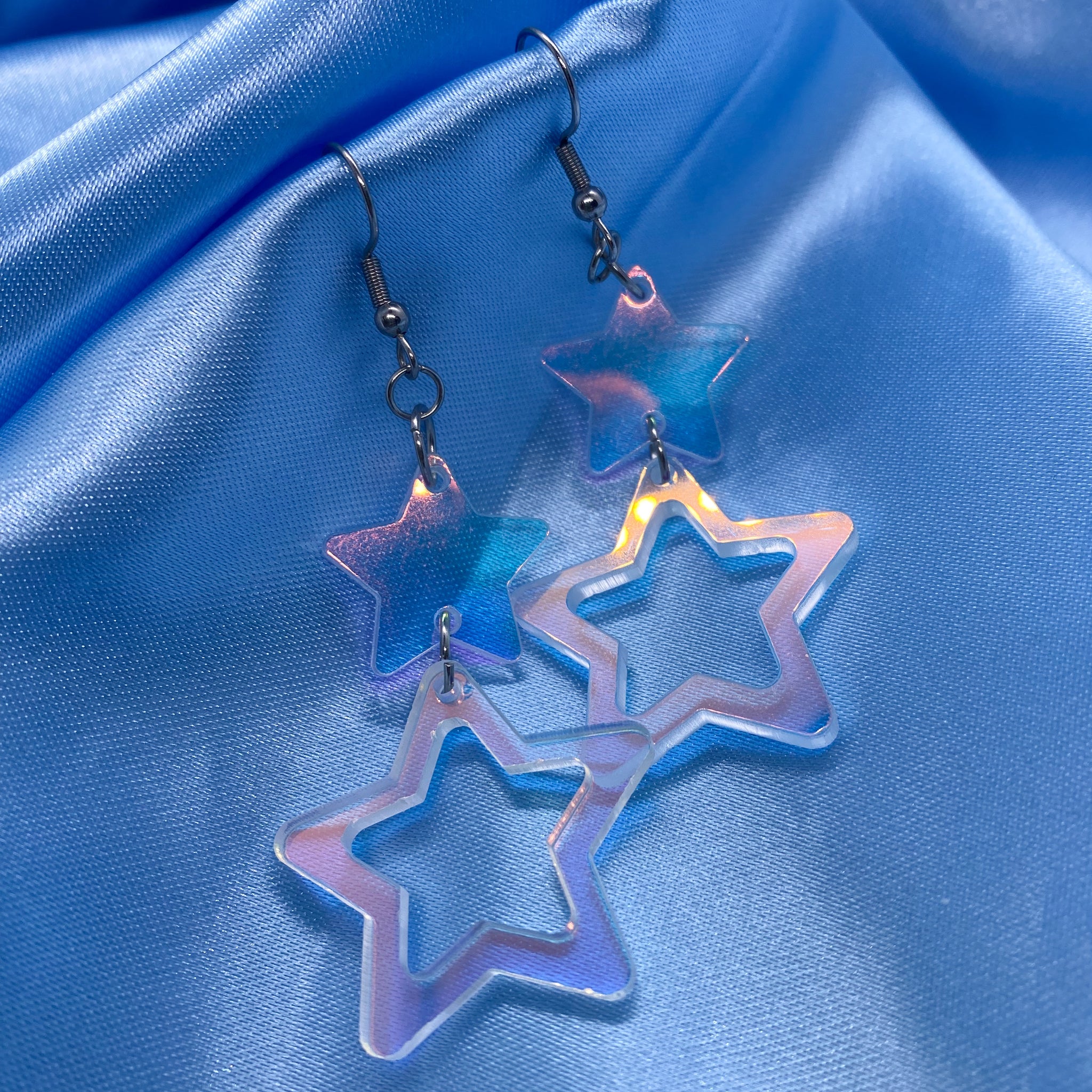 Christmas Iridescent Star Dangle Earrings