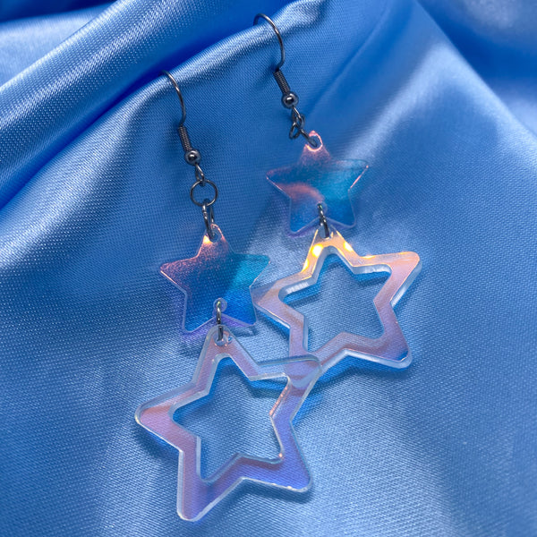 Christmas Iridescent Star Dangle Earrings