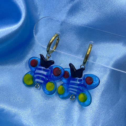 Glass Butterfly Hoop Earrings