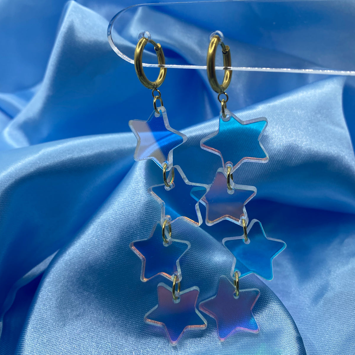Iridescent Star Dangle Hoops