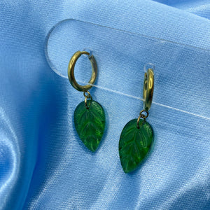 Glass Leaf Hoop Earrings