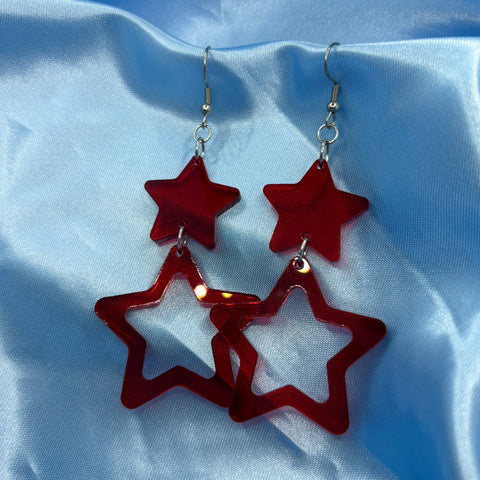 Christmas Star Dangle Earrings - Red