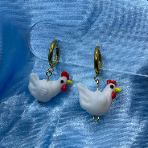 Glass Chicken Hoop Earrings