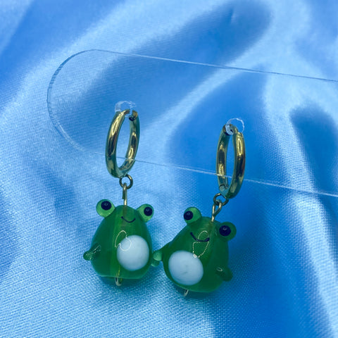 Glass Frog Hoop Earrings