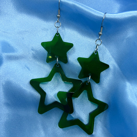 Christmas Star Dangle Earrings - Green