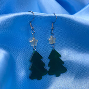 Christmas Tree with Gold Star Earrings