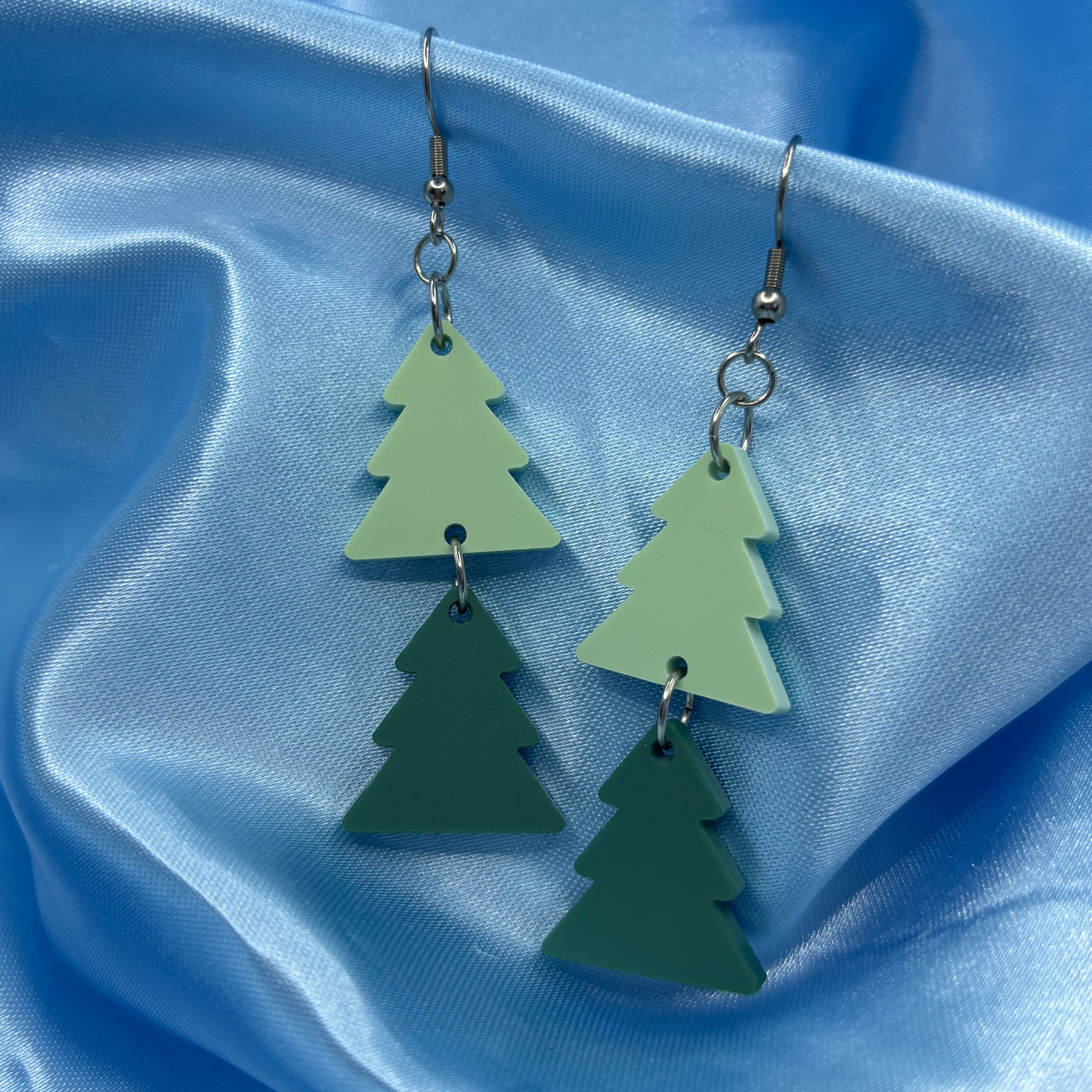 Christmas Tree Dangle Earrings - Teal