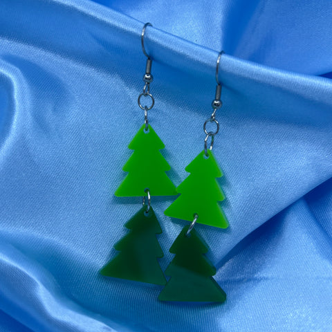 Christmas Tree Dangle Earrings - Green