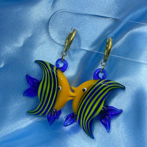 Glass Fish Hoop Earrings