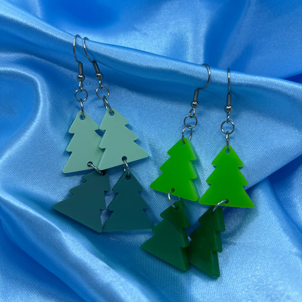 Christmas Tree Dangle Earrings - Green