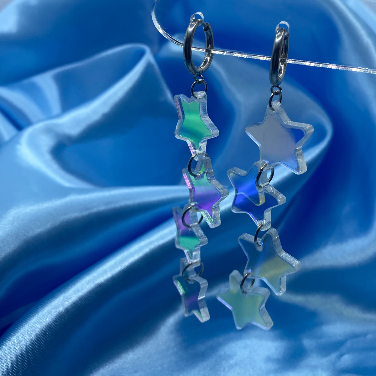 Iridescent Star Dangle Hoops