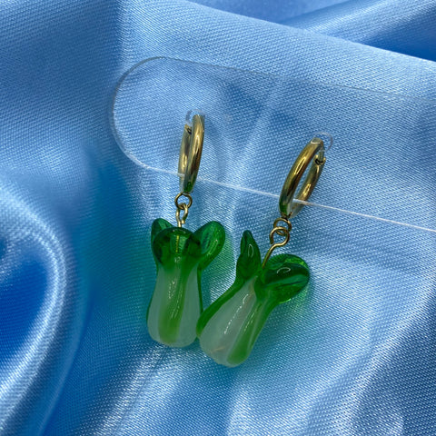 Glass Bok Choy Hoop Earrings