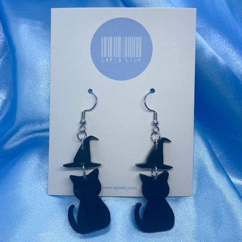 Halloween Black Cat Witch Earrings