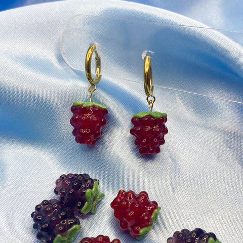 Glass Raspberry Hoop Earrings