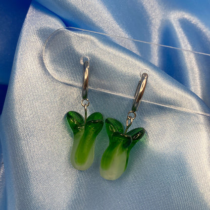 Glass Bok Choy Hoop Earrings