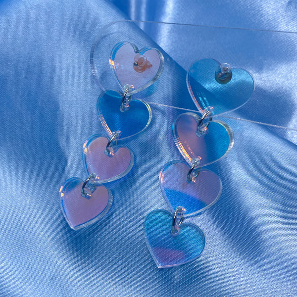 Iridescent Heart Dangle Stud Earrings