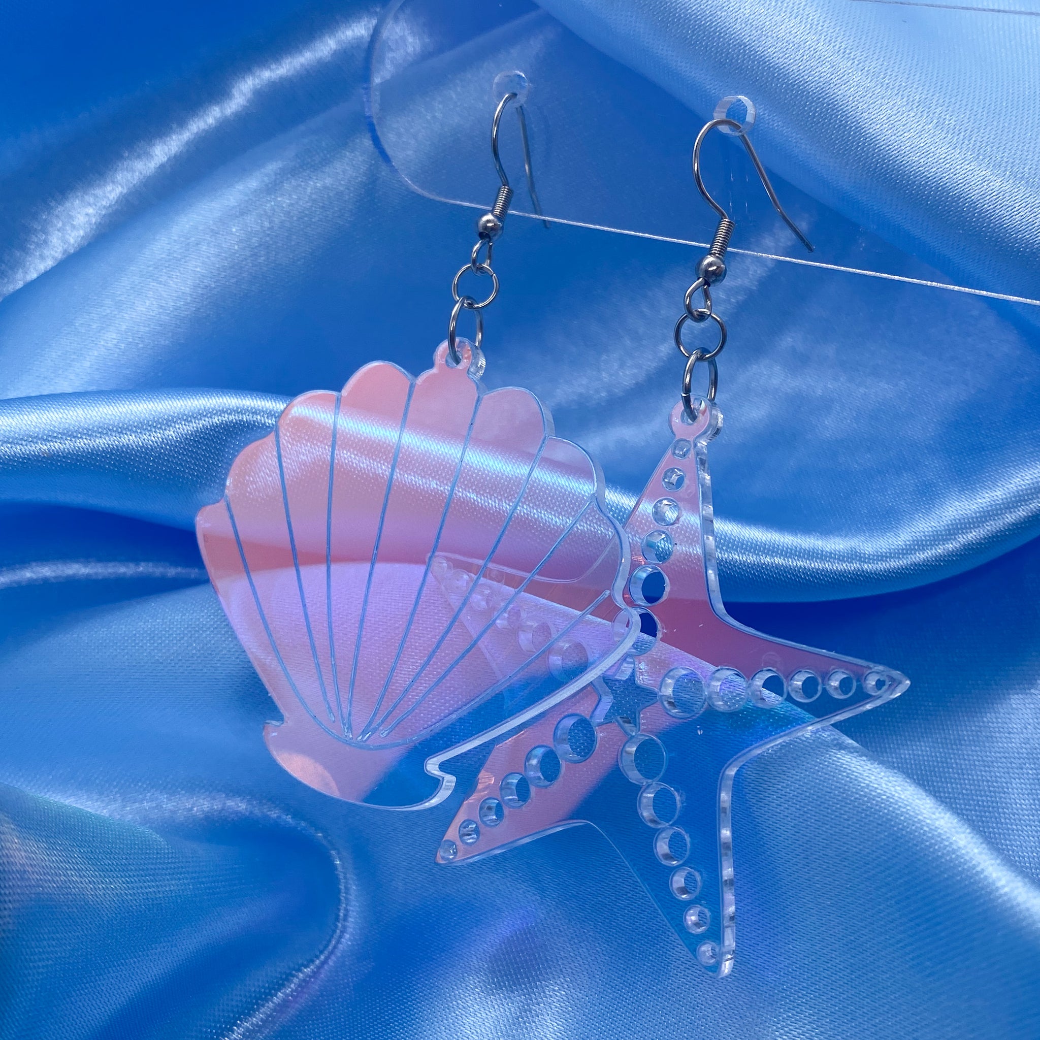 Iridescent Starfish and Shell Earrings