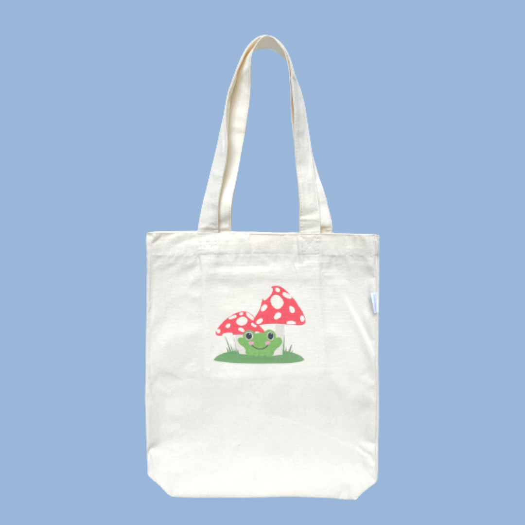 Frog and Mushroom Tote Bag