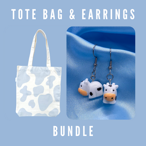 Cow Tote Bag and Earrings Bundle
