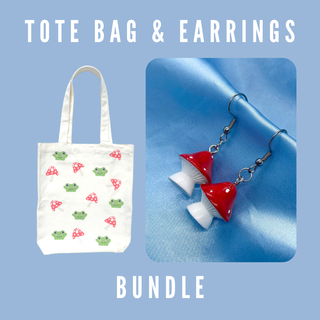 Mushroom Tote Bag and Earrings Bundle