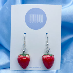 Realistic strawberry earrings with stainless steel earring hooks, clip ons, s925 sterling silver earring hooks