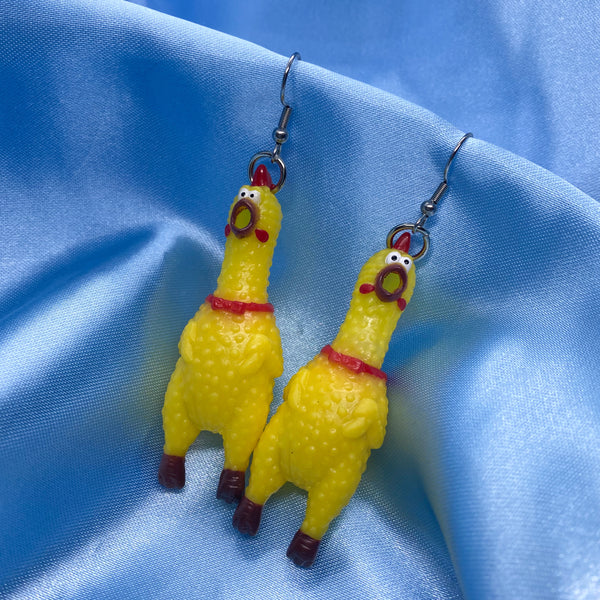 Rubber chicken earrings
