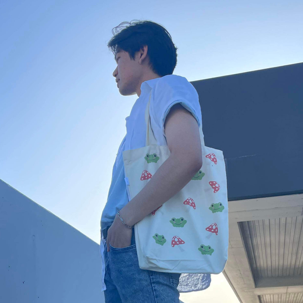 Frog and Mushroom Tote Bag