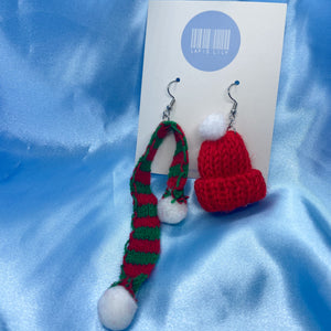Christmas Knitted Beanie & Scarf Earrings