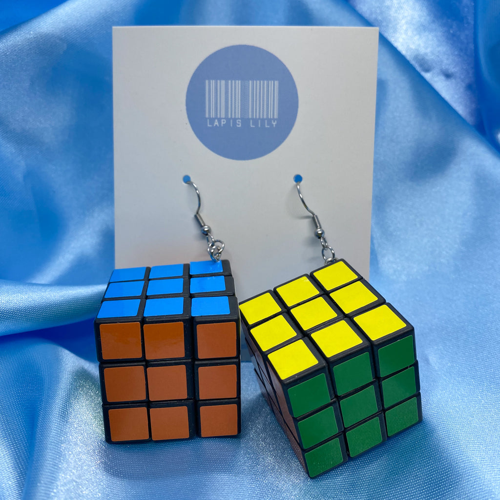 Mini Rubik’s Cube Earrings – Lapis Lily