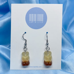 Cola flavoured gummy bear earrings with stainless steel earring hooks, clip ons, or s925 sterling silver earring hooks