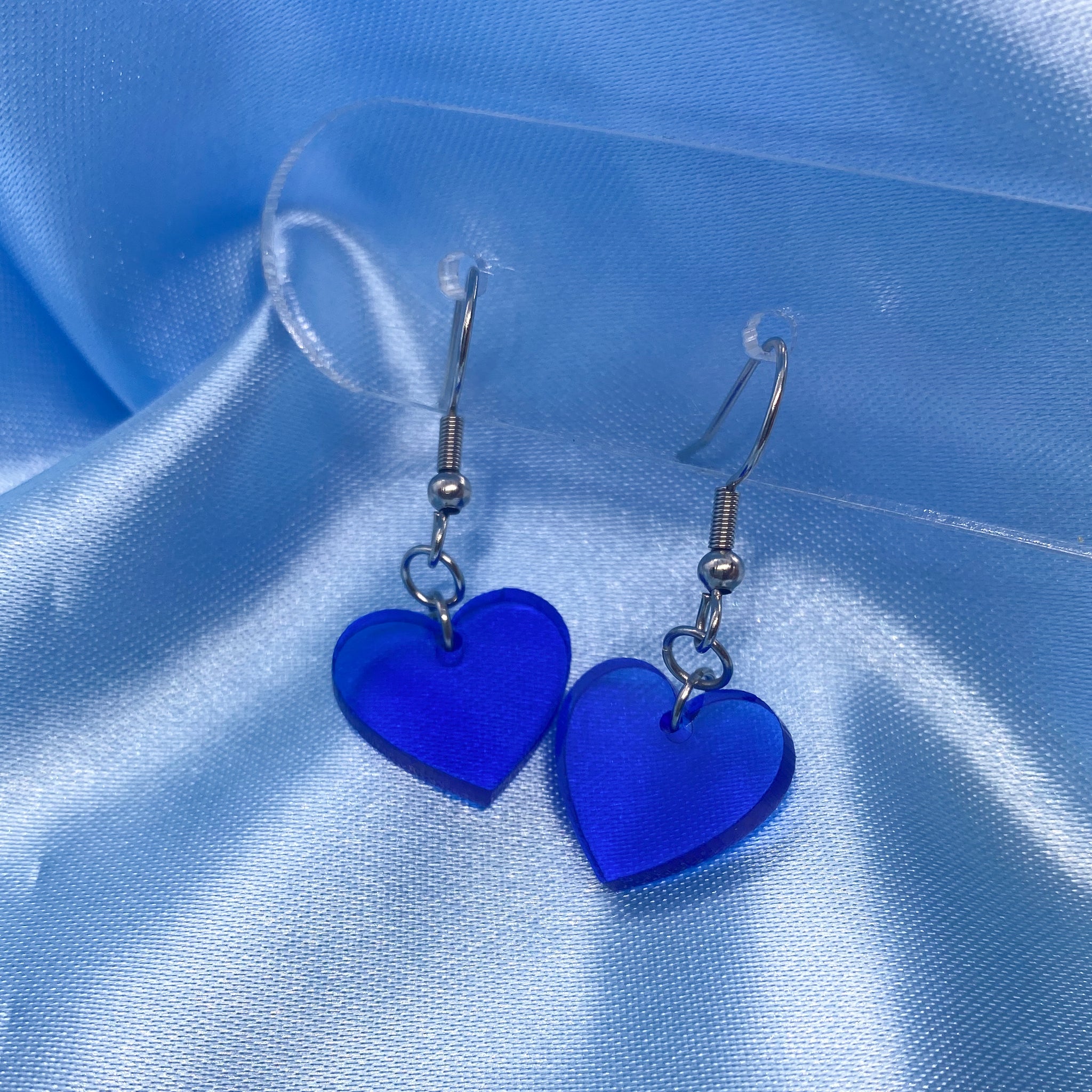 Clear Heart Earrings - Blue