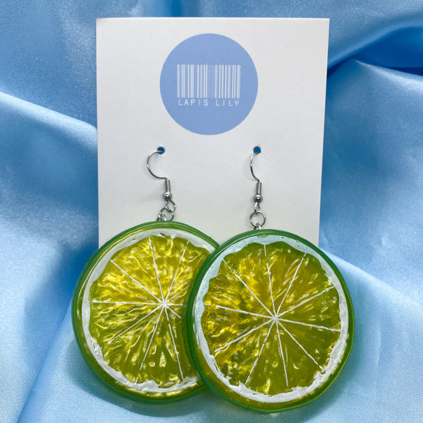 Citrus Slice Earrings - Lime Green