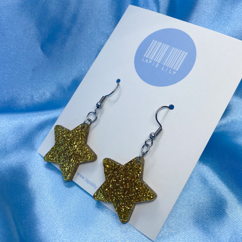 Acrylic Star Earrings - Glitter Gold