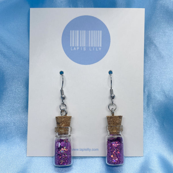Glitter Glass Bottle Earrings - 6 Colours