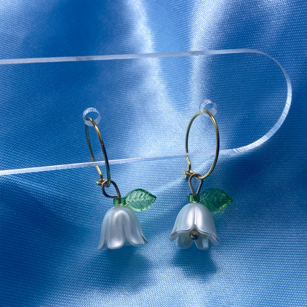 White Lily Hoop Earrings