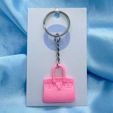 Bright pink handbag keychain