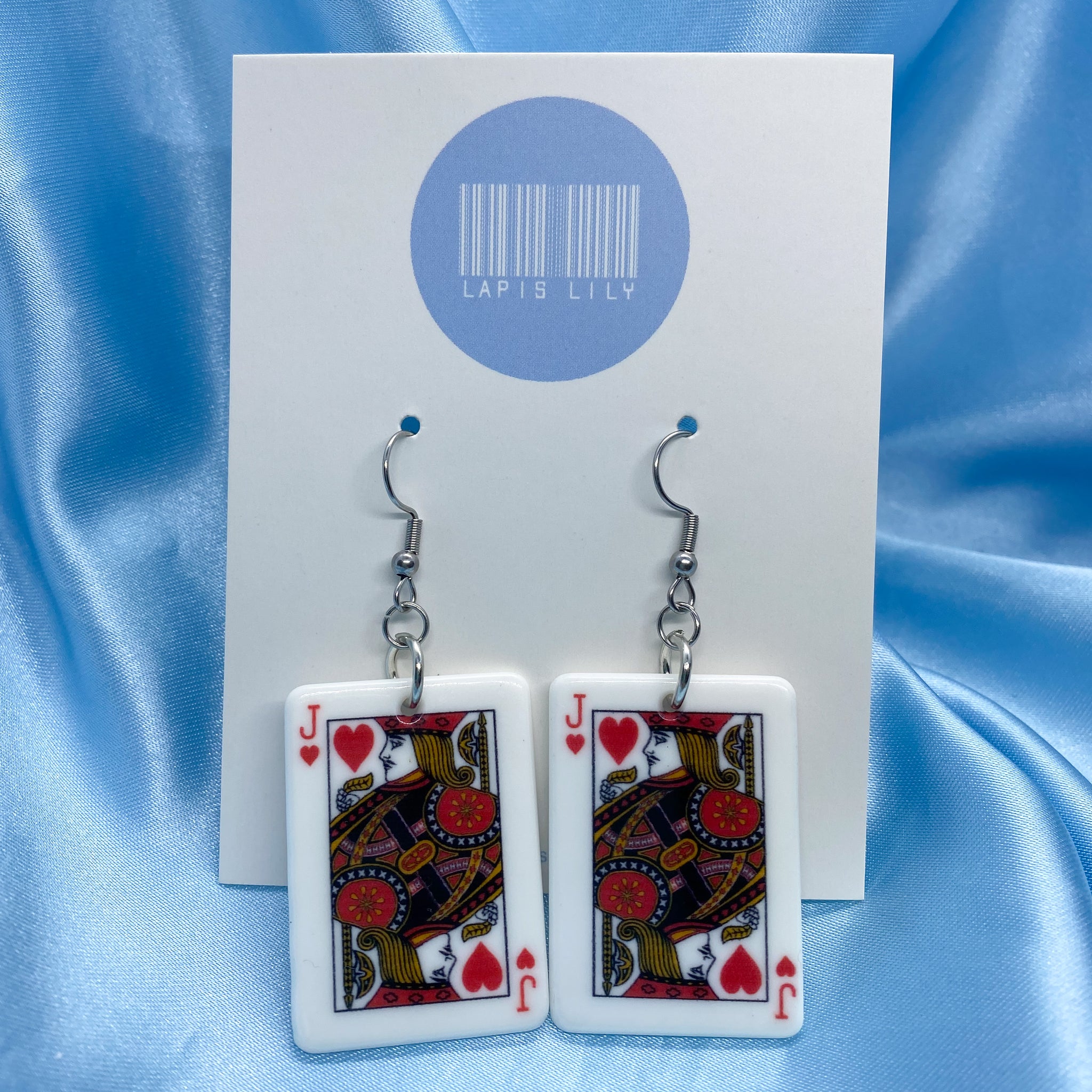 Jack playing card earrings with stainless steel earring hooks, clip ons, s925 sterling silver earring hooks