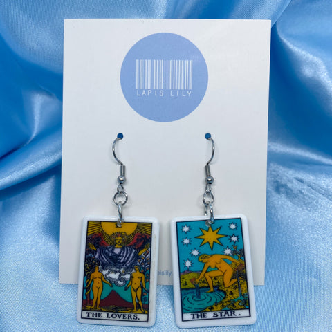 Mix and match tarot card resin earrings with stainless steel earring hooks, clip ons, s925 sterling silver earring hooks