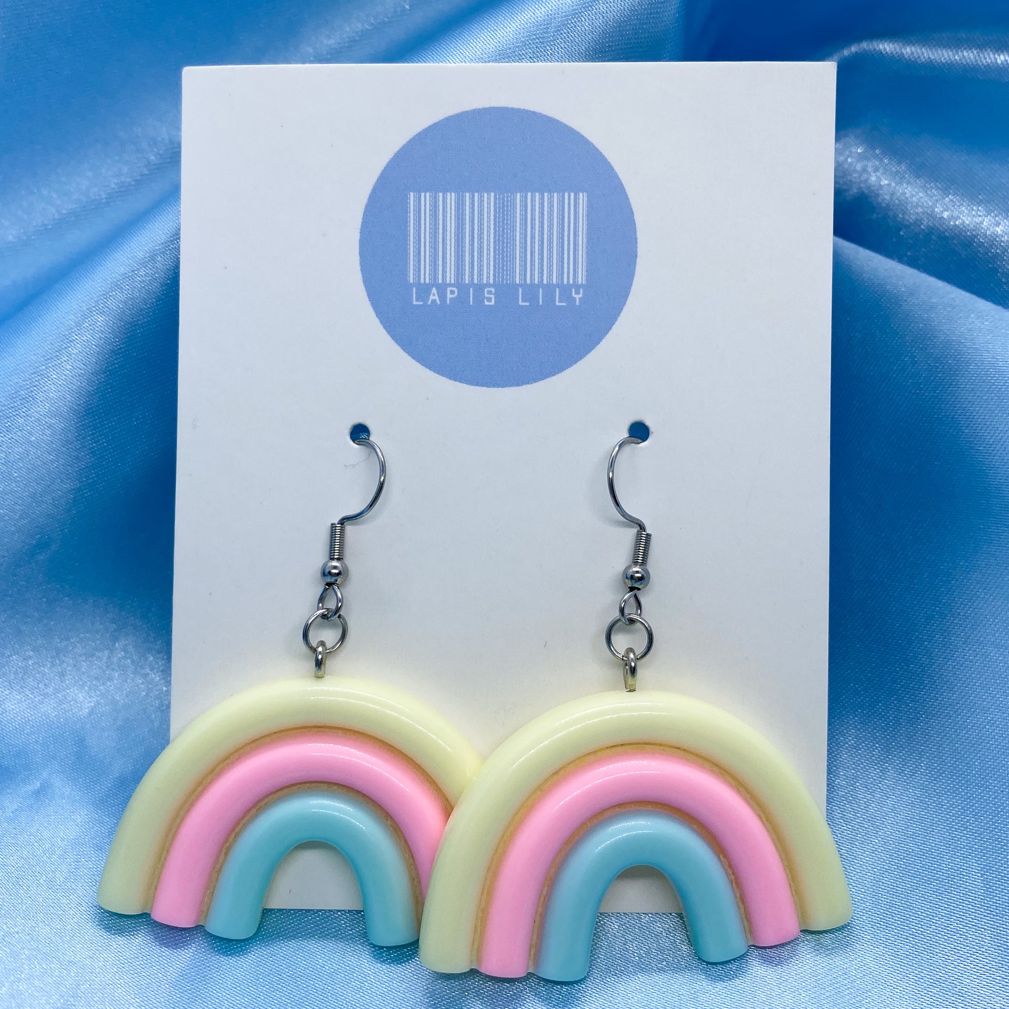 Glossy resin rainbow earrings with stainless steel earring hooks, clip ons, or s925 sterling silver earring hooks