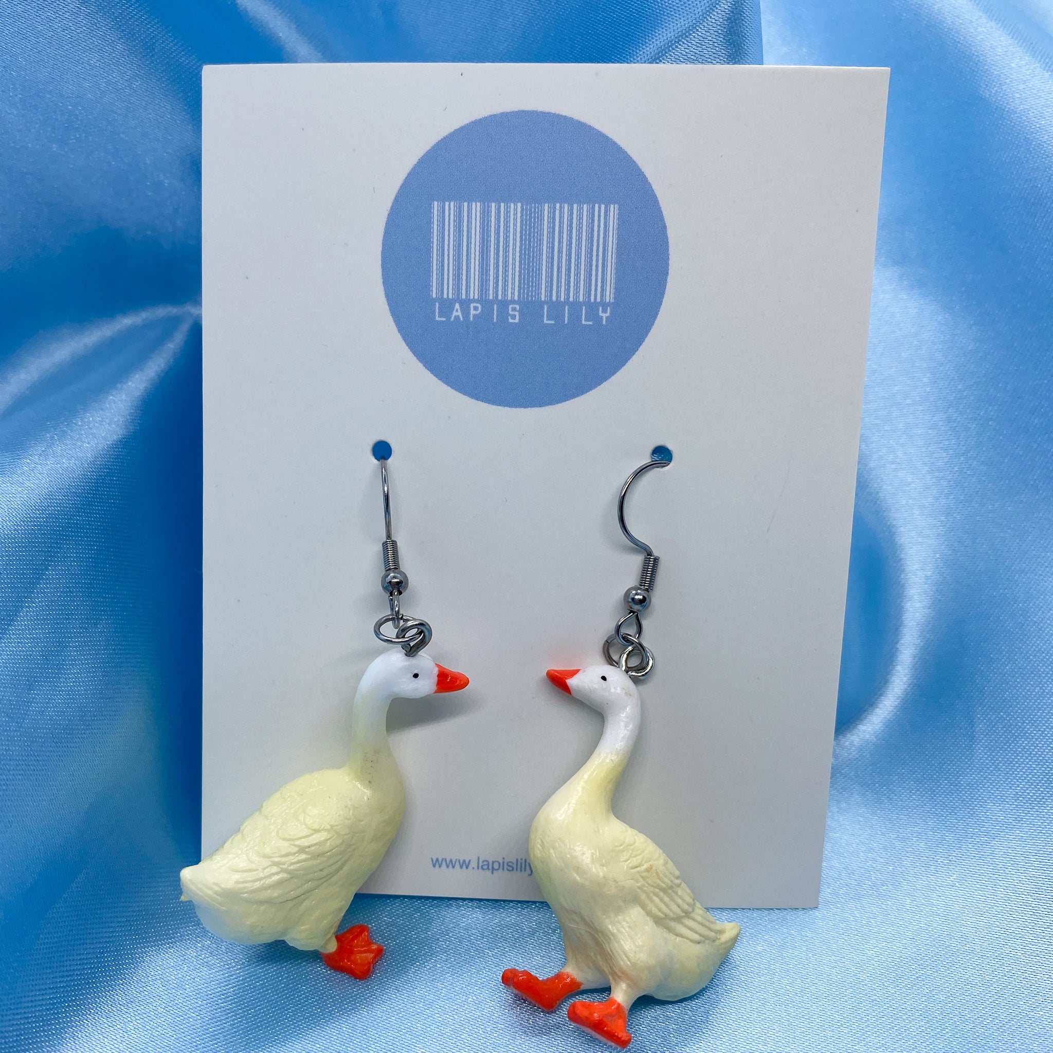 Resin geese earrings with stainless steel earring hooks, clip ons, or s925 sterling silver earring hooks