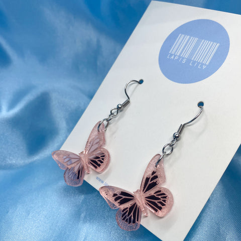 Mirror Butterfly Earrings - Pink