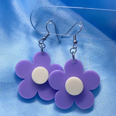 Acrylic Flower Earrings - Purple