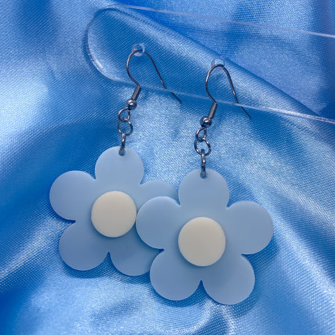 Acrylic Flower Earrings - Pale Blue