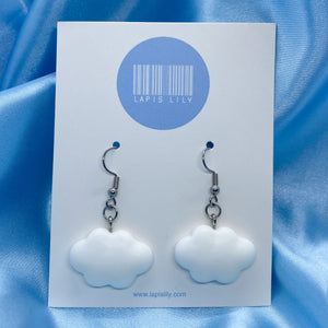 White resin cloud earrings with stainless steel earring hooks, clip ons, or s925 sterling silver earring hooks