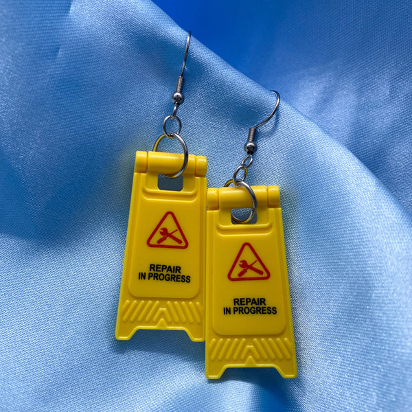 Caution Sign Earrings - 8 Designs