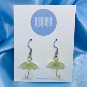 Yellow umbrella earrings with stainless steel earring hooks, clip ons, or s925 sterling silver earring hooks 