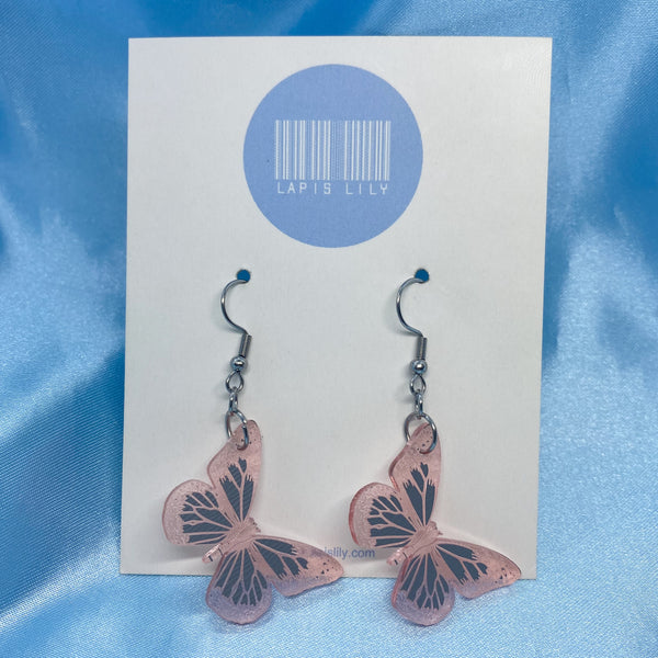 Mirror Butterfly Earrings - Pink