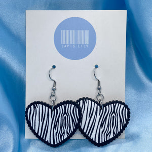 Zebra Printed Heart Earrings